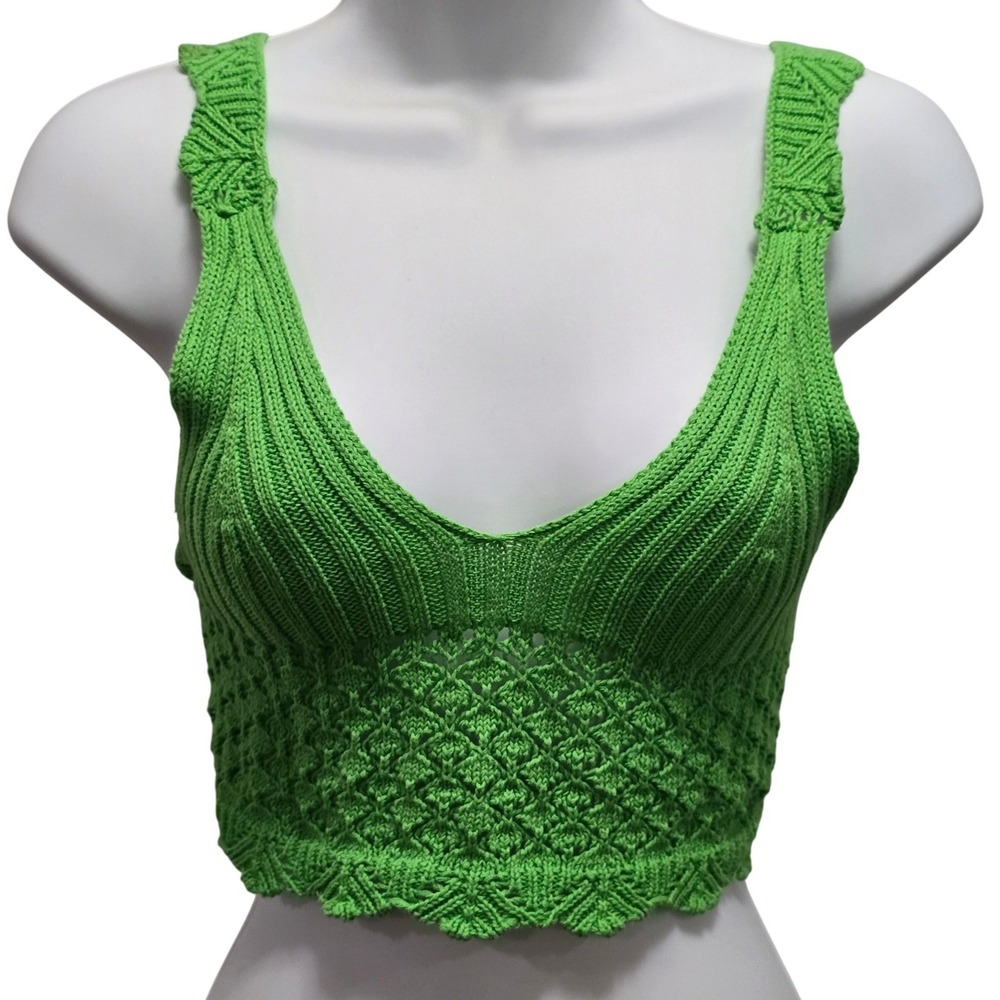 Green Knit Crop Top Corset Lace Up Corset Back Boho Festival Y2K XS Small Medium